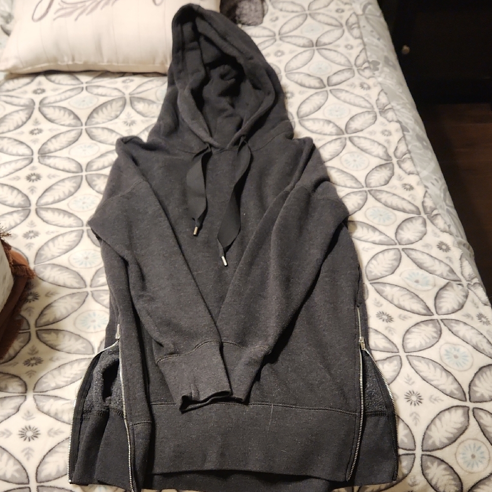 American Eagle Outfitters Men's Charcoal Zip-Accent Hooded Sweater